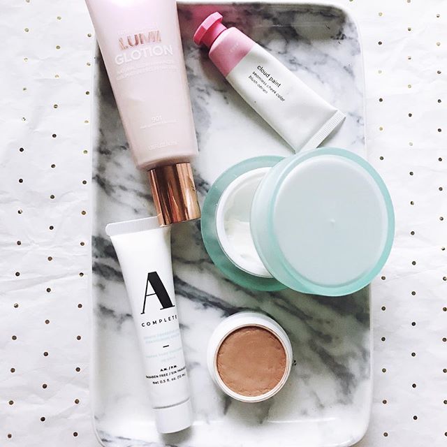 5 for Friday: 
@lorealmakeup Glowtion ✨
@glossier Cloud Paint in Puff ☁️
@colourpopcosmetics Super Shock Shadow in hanky panky (matte warm beige)
@acompletewomen Eye Cream 🌙 
@elfcosmetics illuminating eye cream ☀️ —————————————
#5forfriday #beautyblogger 
#glossiercloudpaint #lumiglow #supershockshadows