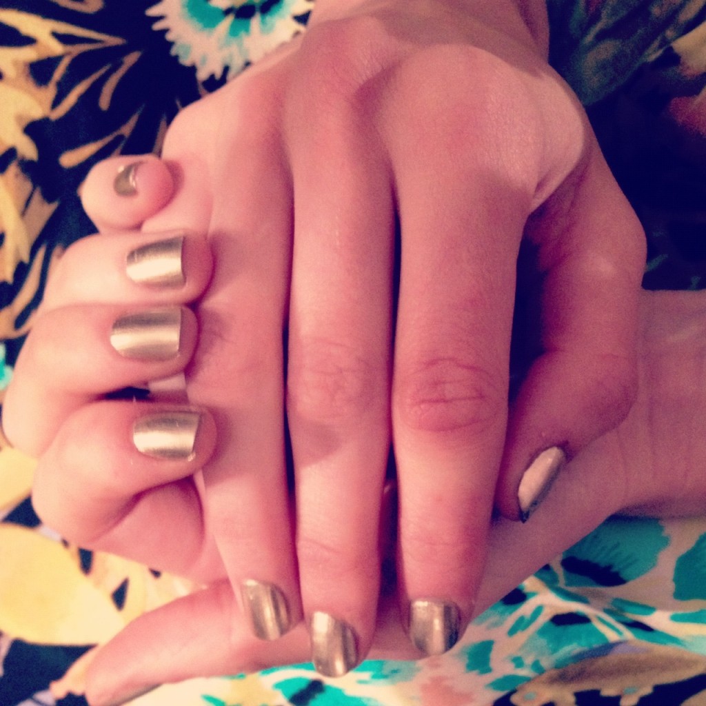 Metallic nails backstage at Lela Rose