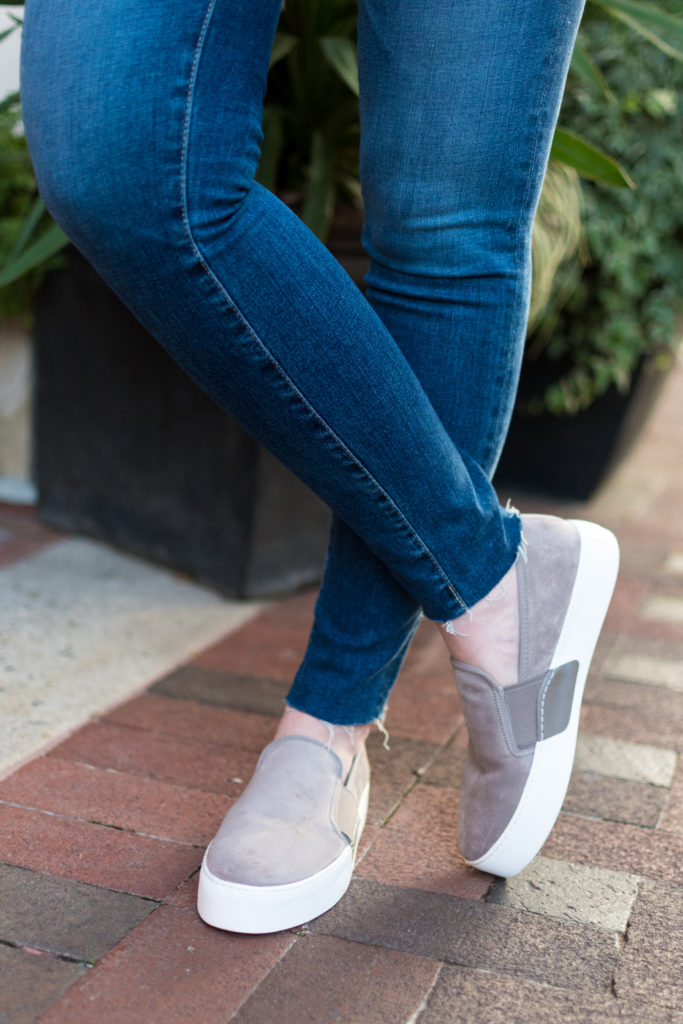sweater weather and slip on sneakers